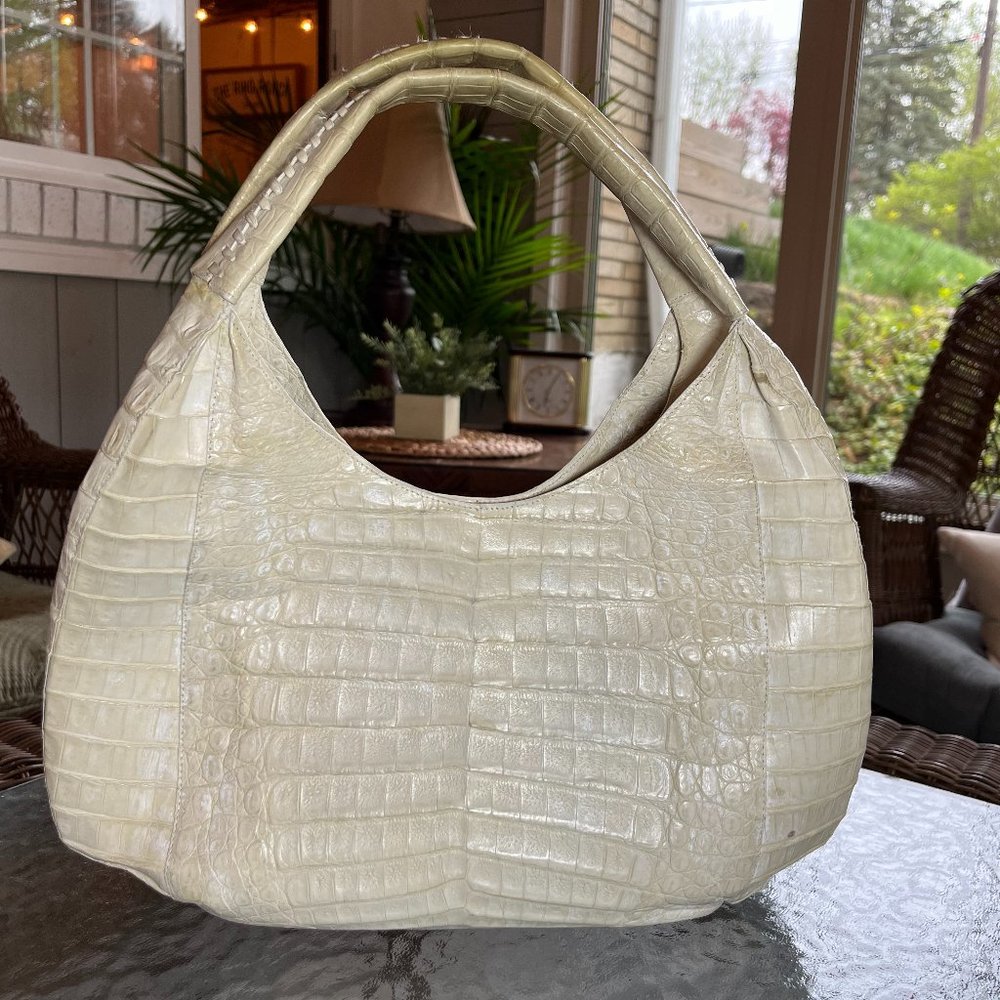 Nancy Gonzalez Cream Crocodile Hobo Bag